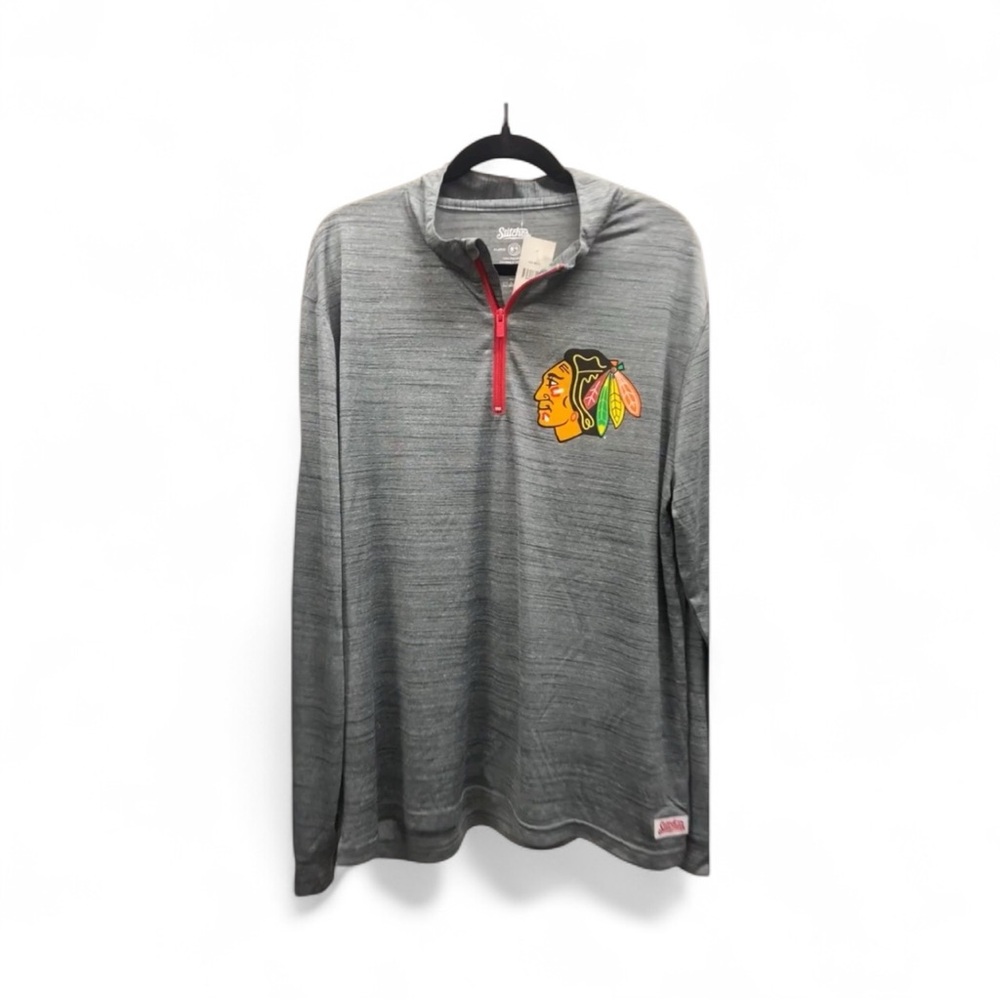 Stitches Chicago Blackhawks Quarter Zip Long Sleeve Athletic Shirt